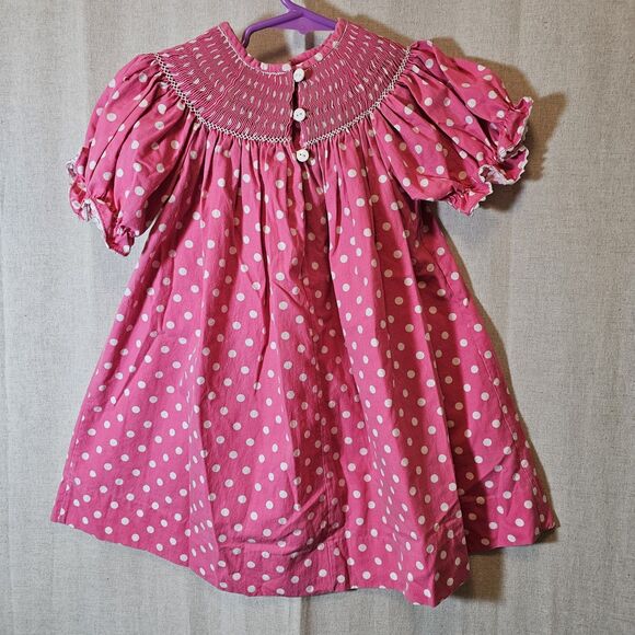 Dibble Dabble Baby Toddler Girl 24m Smocked Bunny Easter Pink White Polka Dot - Picture 5 of 8